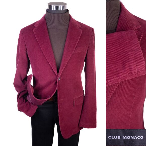 Club Monaco Mens Blazer Corduroy Cotton Burgundy Maroon Red Sz M- Casual Coat